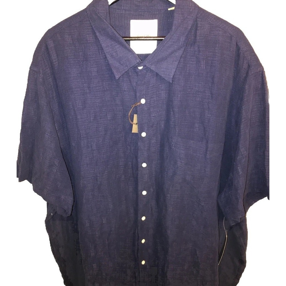 Tasso Elba Island Linen Blend Men's Navy Blue Button Down Shirt Size 4XL MSRP$65